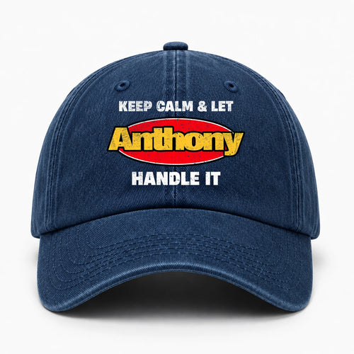 Keep Calm & Let Your Name Handle It Yellow And Red Logo Washed Cap ANTHONY 13K1 C172PF