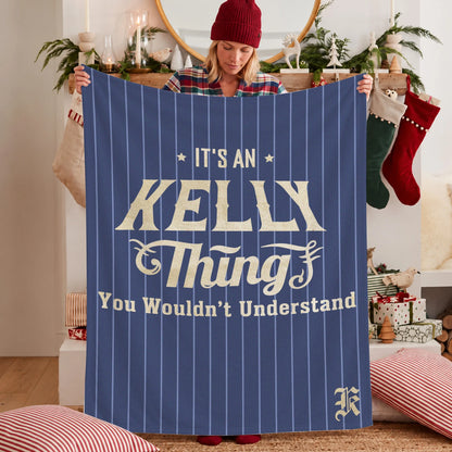 Your Name Thing Striped Blue Fleece Blanket KELLY 13K1 BK23