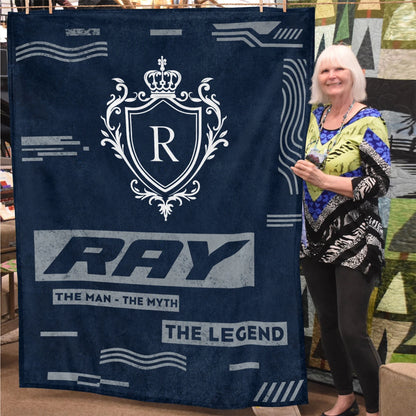 The Man The Myth The Legend Blue & Gray Fleece Blanket  RAY 13K1 BK08
