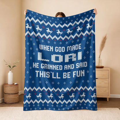 When God Made Your Name Navy Fleece Blanket LORI 13K1 BK32