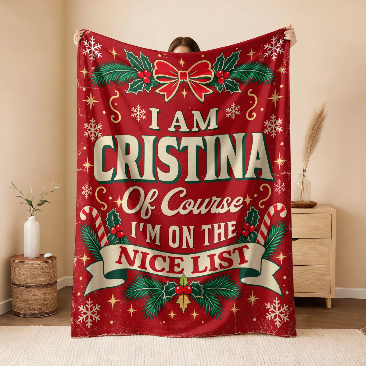 I'm Name Of Course I'm On The Nice List Christmas Fleece Blanket CRISTINA 13K1 BK56