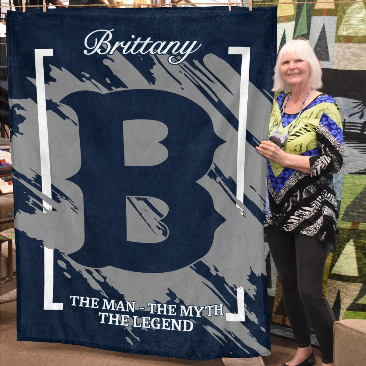 The Man The Myth The Legend Navy Baseball Fleece Blanket BRITTANY 13K1 BK17