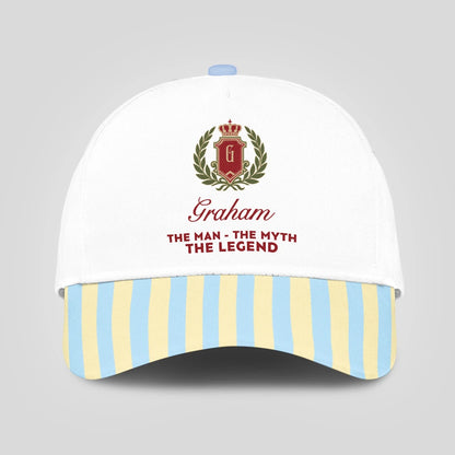 The Man The Myth The Legend Blue And Yellow Striped Beach Cap GRAHAM 13K1 C118PF