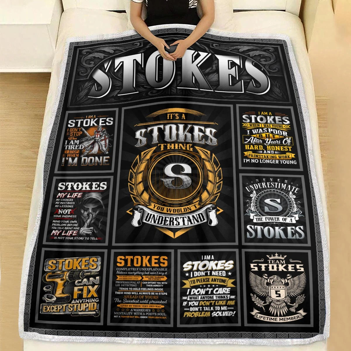 STOKES Personalized Blanket | Custom Name Cozy Throw Gift 13K4-BK2