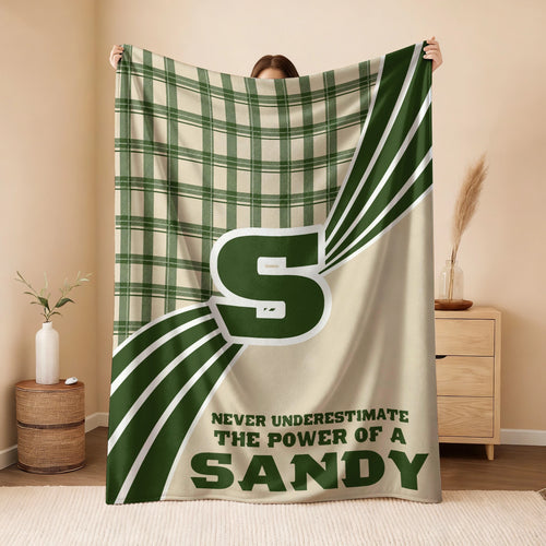 Never Underestimate Your Name Green & Cream Plaid Fleece Blanket SANDY 13K1 BK50