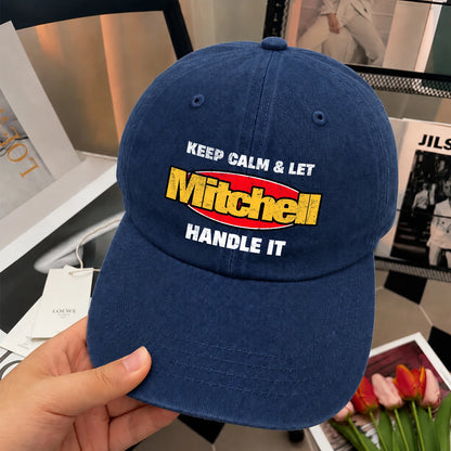 Keep Calm & Let Your Name Handle It Yellow And Red Logo Washed Cap MITCHELL 13K1 C172PF