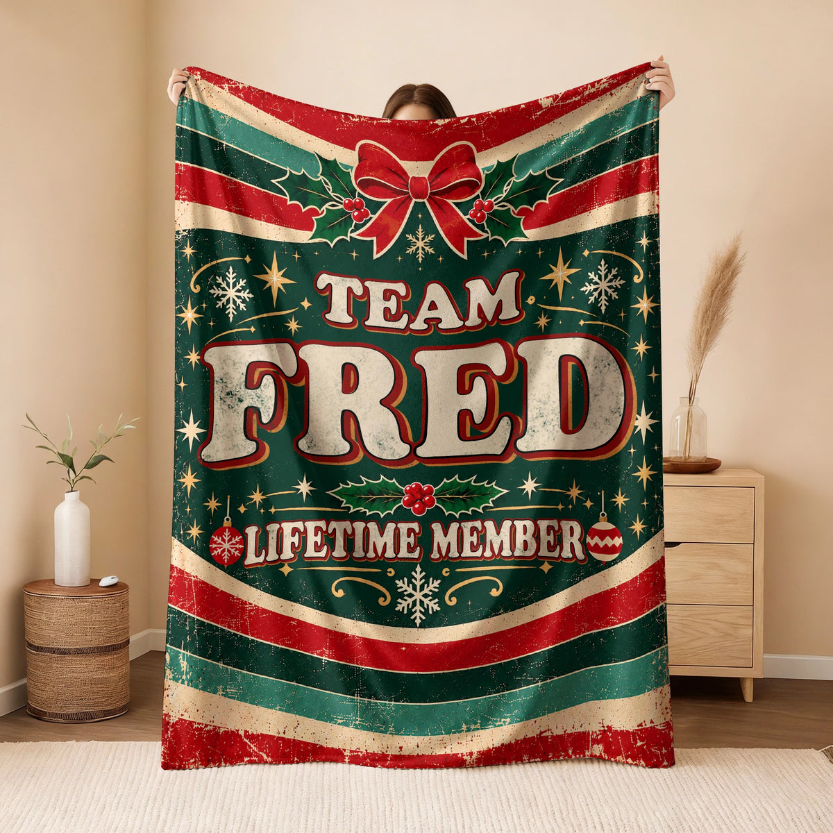 Team Your Name Lifetime Member Christmas Fleece Blanket FRED 13K1 BK52