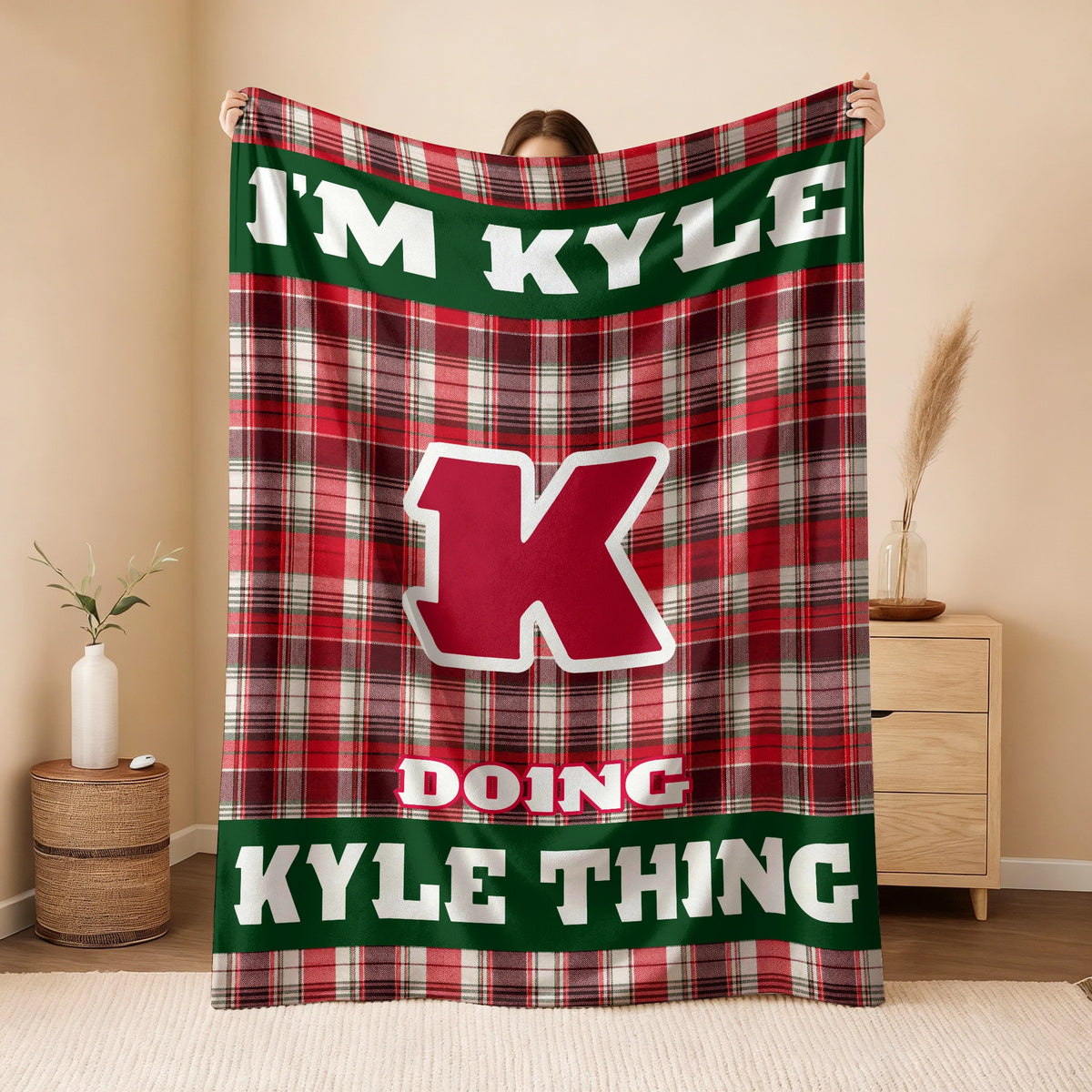 I'm Name Doing Name Things Red Plaid Fleece Blanket KYLE 13K1 BK49