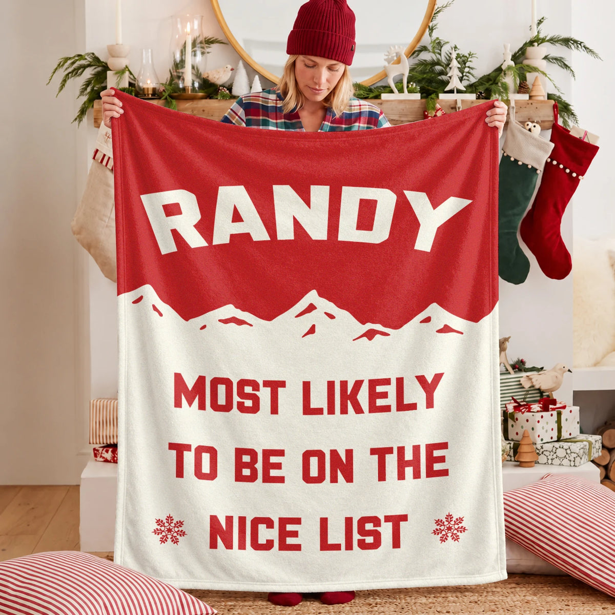 Most Likely on the Nice List Red Vintage Christmas Fleece Blanket RANDY 13K1 BK63