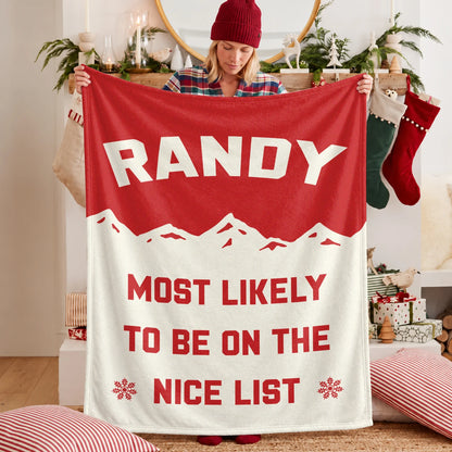 Most Likely on the Nice List Red Vintage Christmas Fleece Blanket RANDY 13K1 BK63