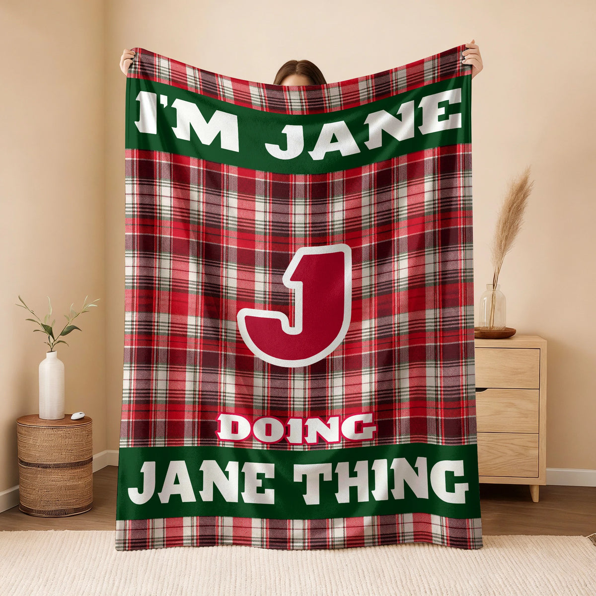 I'm Name Doing Name Things Red Plaid Fleece Blanket JANE 13K1 BK49