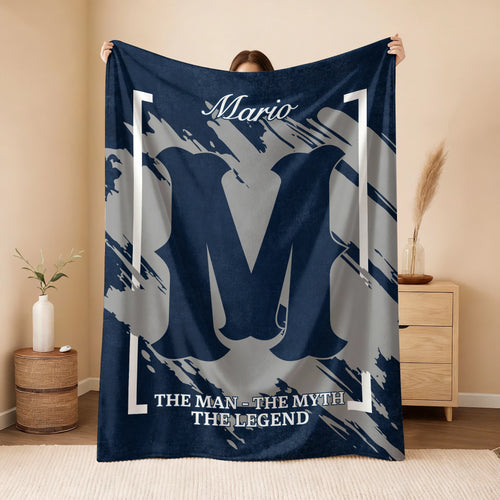 The Man The Myth The Legend Navy Baseball Fleece Blanket MARIO 13K1 BK17