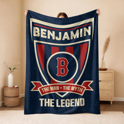 The Man The Myth The Legend Blue Burgundy Baseball Blanket BENJAMIN 13K1 BK18