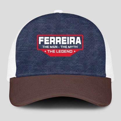 The Man The Myth The Legend Navy Brown And White Mesh Cap FERREIRA 13K1 C200PF