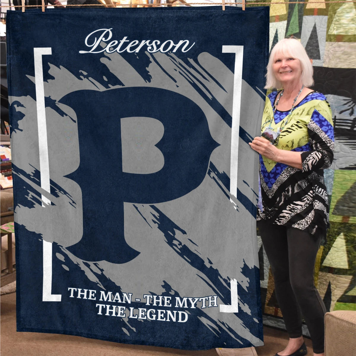 The Man The Myth The Legend Navy Baseball Fleece Blanket PETERSON 13K1 BK17