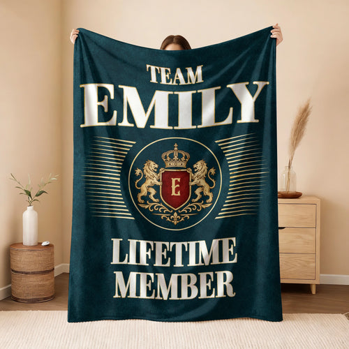 Team Your Name Lifetime Member Sage Green Fleece Blanket EMILY 13K1 BK42