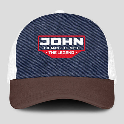 The Man The Myth The Legend Navy Brown And White Mesh Cap JOHN 13K1 C200PF