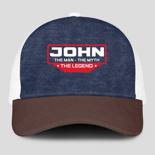 The Man The Myth The Legend Navy Brown And White Mesh Cap JOHN 13K1 C200PF