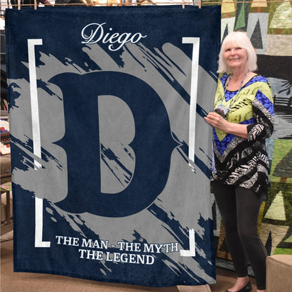 The Man The Myth The Legend Navy Baseball Fleece Blanket DIEGO 13K1 BK17