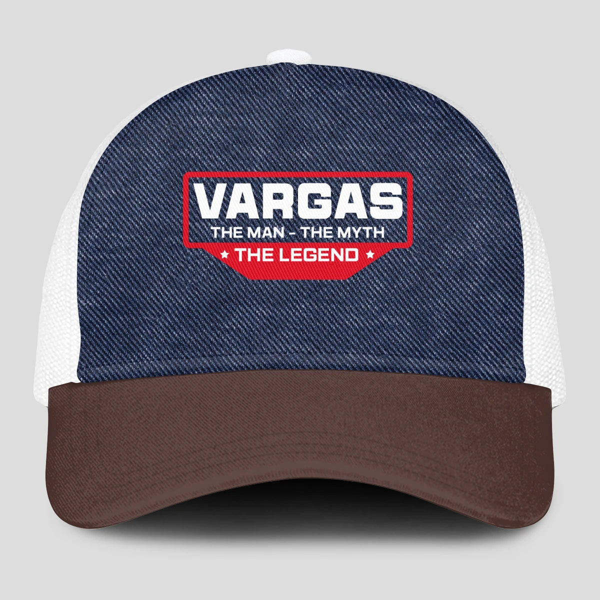 The Man The Myth The Legend Navy Brown And White Mesh Cap VARGAS 13K1 C200PF