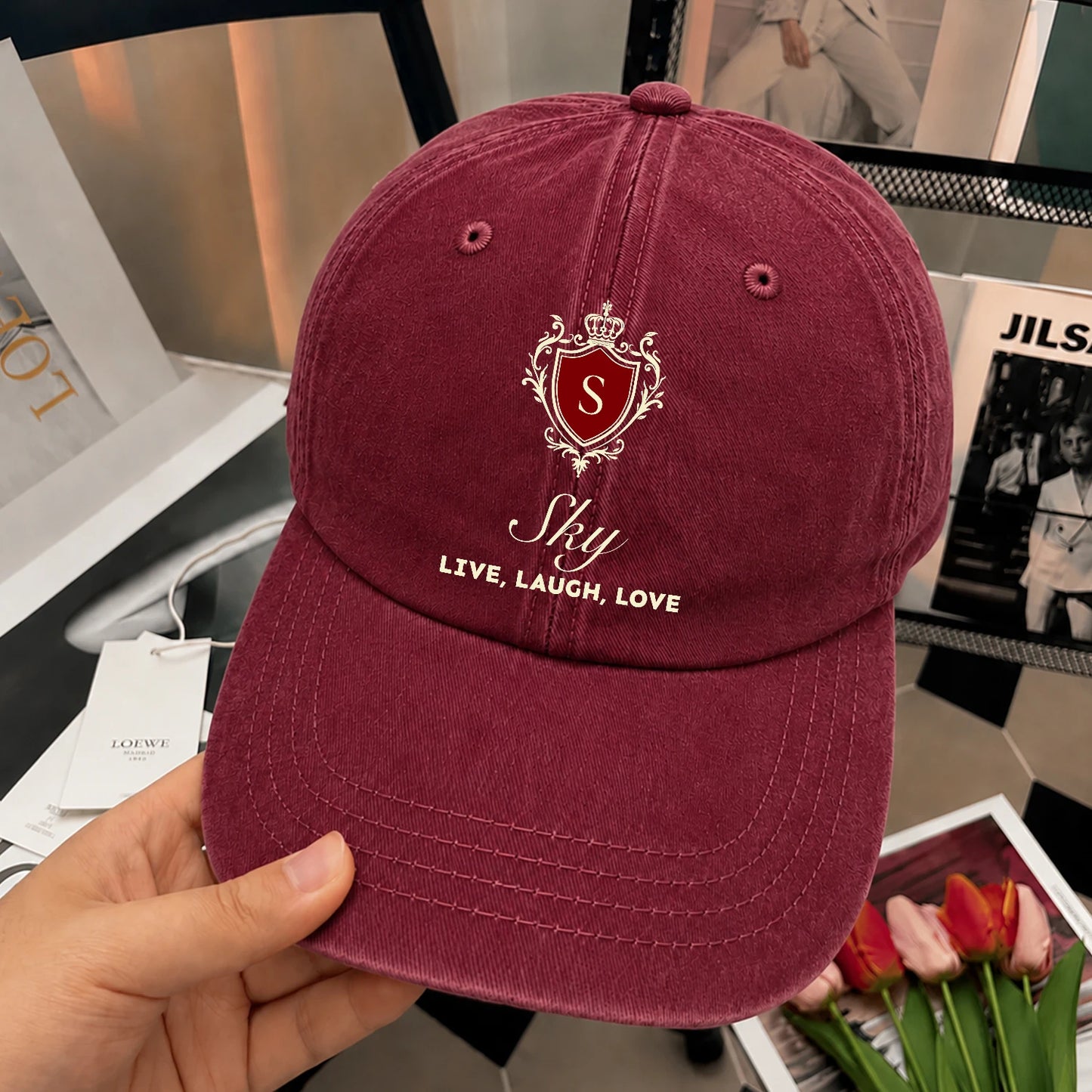 Live Laugh Love Elegant Burgundy Washed Cap SKY 13K1 C89PF