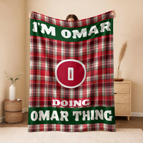 I'm Name Doing Name Things Red Plaid Fleece Blanket OMAR 13K1 BK49