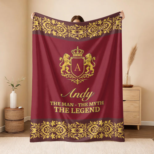 The Man The Myth The Legend Royal Red And Yellow Fleece Blanket ANDY 13K1 BK05