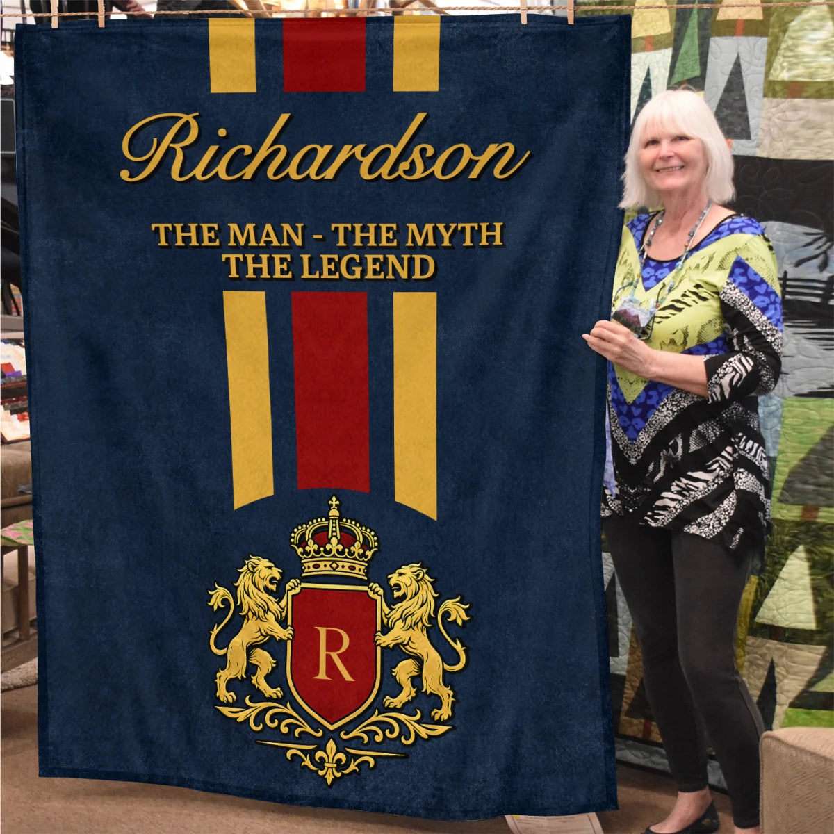 The Man The Myth The Legend Navy Striped Fleece Blanket RICHARDSON 13K1 BK16
