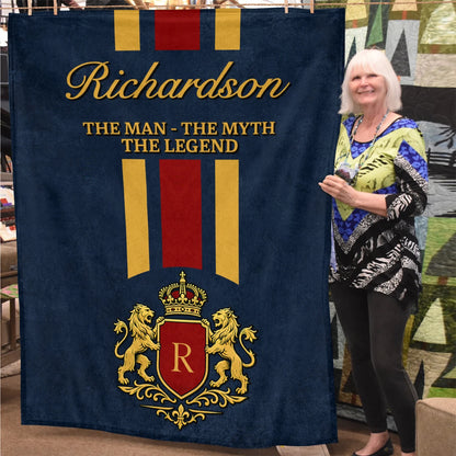 The Man The Myth The Legend Navy Striped Fleece Blanket RICHARDSON 13K1 BK16