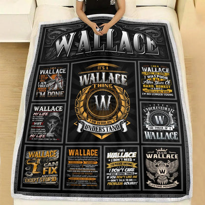 WALLACE Personalized Blanket | Custom Name Cozy Throw Gift 13K2-BK2