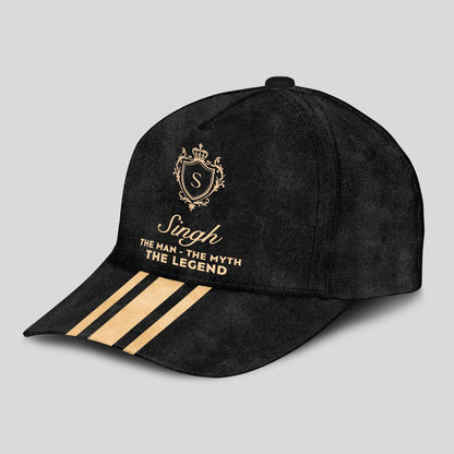 The Man The Myth The Legend Golden Stripes Black Cap SINGH 13K1 C136PF