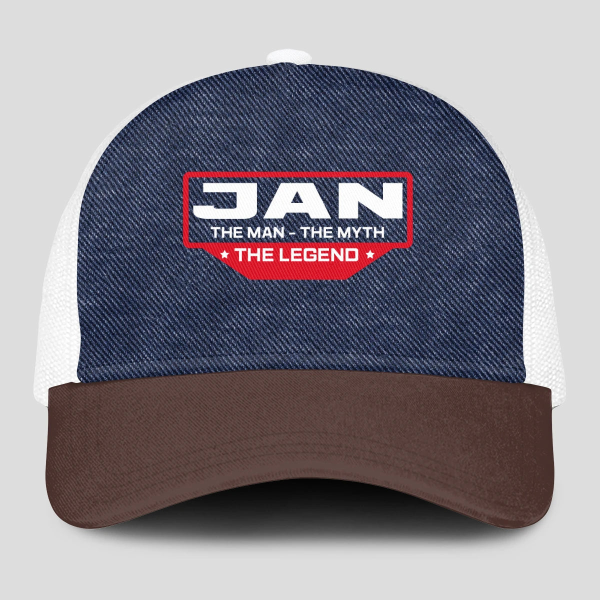 The Man The Myth The Legend Navy Brown And White Mesh Cap JAN 13K1 C200PF