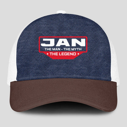 The Man The Myth The Legend Navy Brown And White Mesh Cap JAN 13K1 C200PF