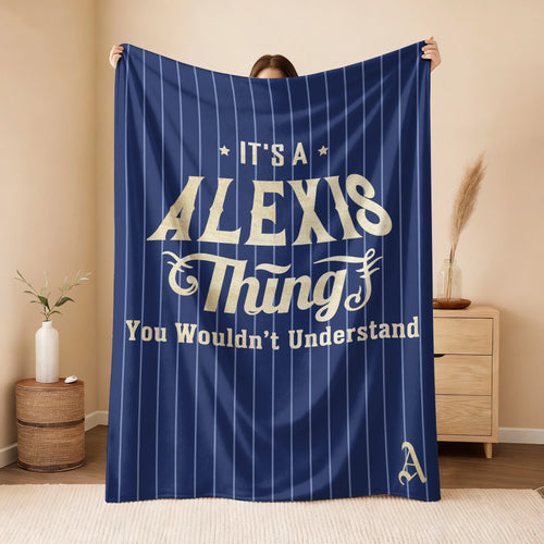 Your Name Thing Striped Blue Fleece Blanket ALEXIS 13K1 BK23