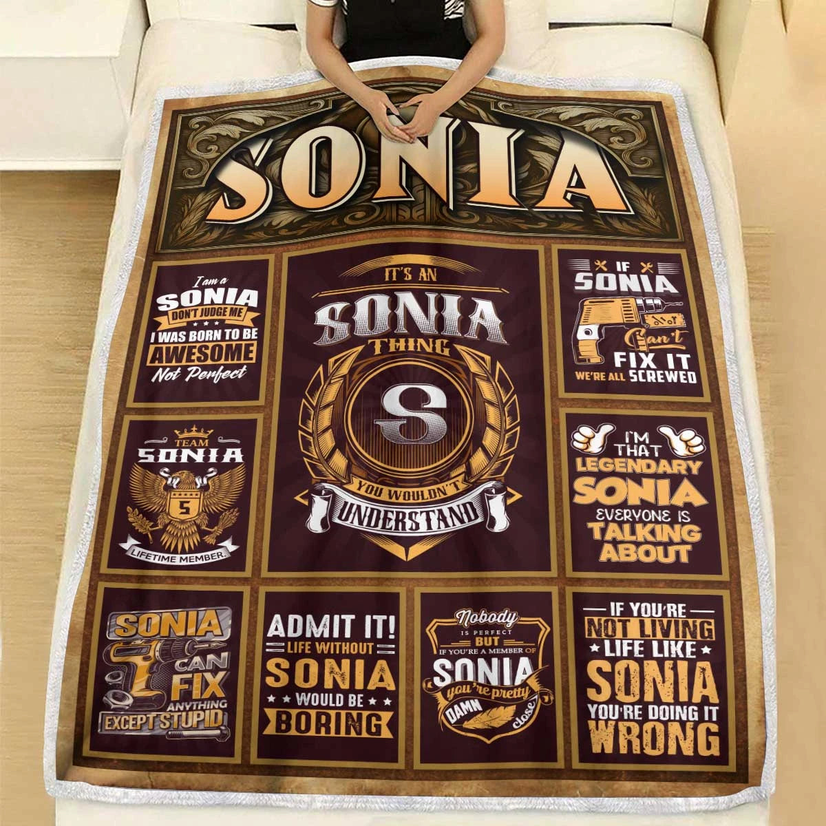 SONIA Personalized Blanket | Custom Name Cozy Throw Gift 13K1-BK4