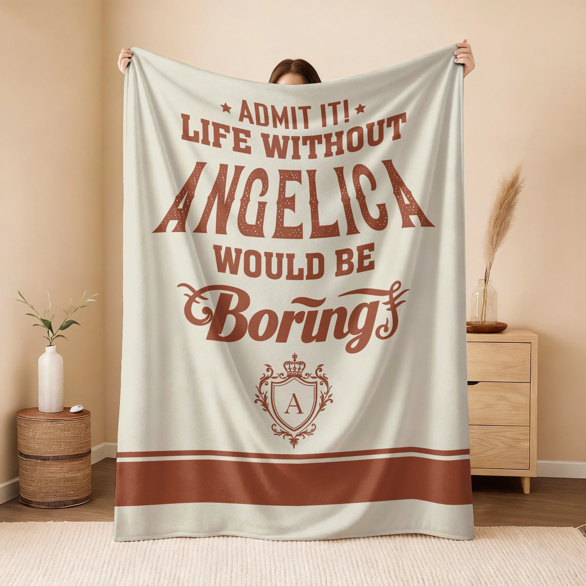 Life Without Your Name Would Be Boring Cream Terracotta Blanket ANGELICA 13K1 BK24
