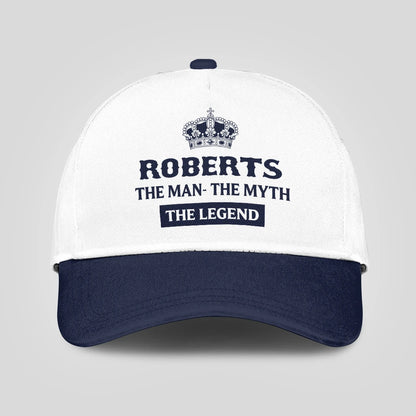 The Man The Myth The Legend King Crown Blue And White Cap ROBERTS 13K1 C147PF