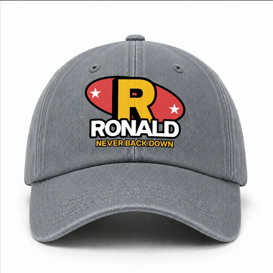 Never Back Down With Your Name And Initial Letter Washed Cap RONALD 13K1 C82PF