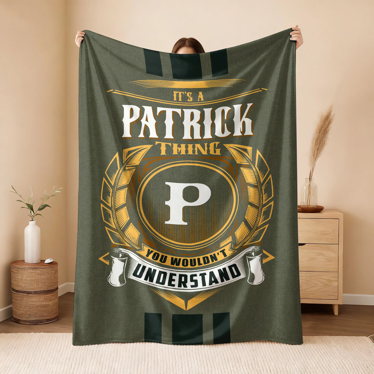 It's A Your Name Thing Olive Green Logo Fleece Blanket PATRICK 13K1 BK31