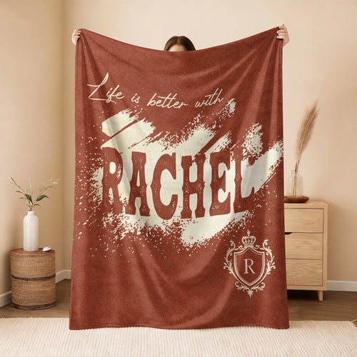 Life Is Better With Your Name Terracotta Cream Fleece Blanket RACHEL 13K1 BK30