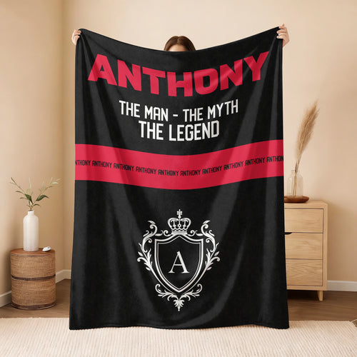 The Man The Myth The Legend Black Red Fleece Blanket ANTHONY 13K1 BK14