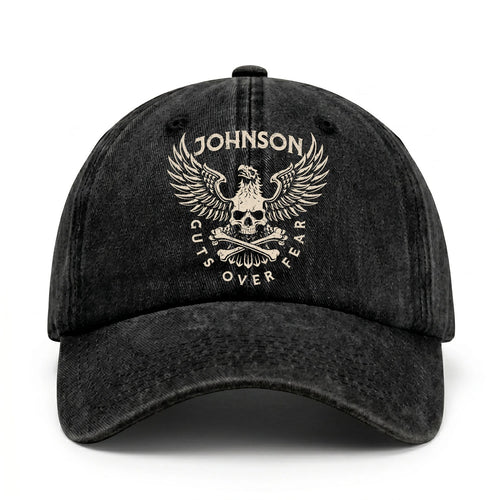 Your Name Guts Over Fear With Eagle And Skull Washed Cap JOHNSON 13K1 C75PF