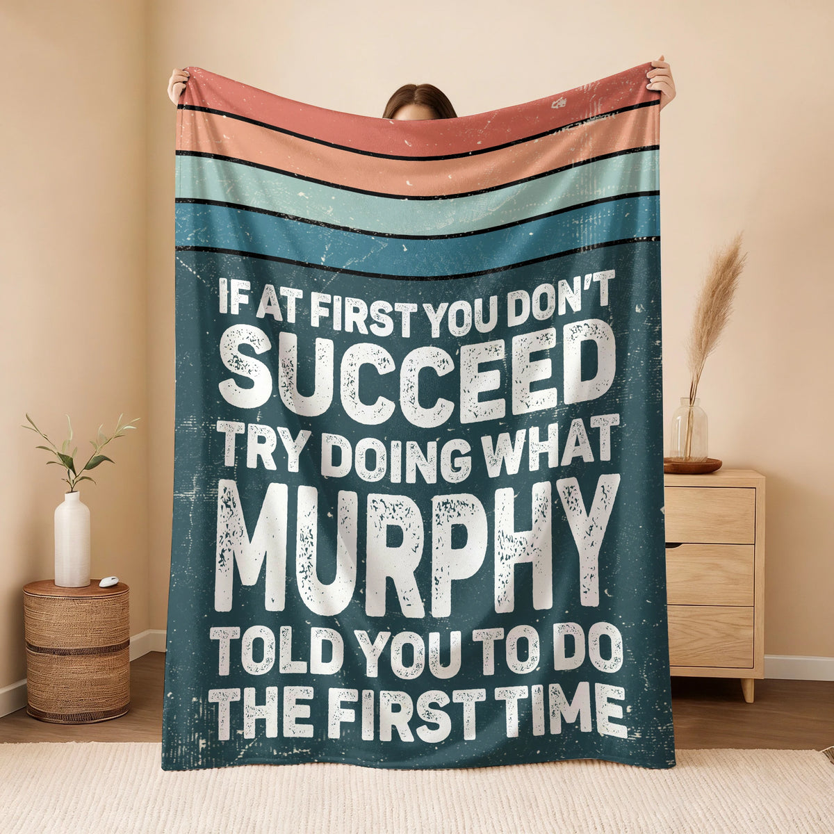 If At First You Don’t Succeed Retro Green Fleece Blanket MURPHY 13K1 BK29