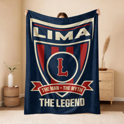 The Man The Myth The Legend Blue Burgundy Baseball Blanket LIMA 13K1 BK18