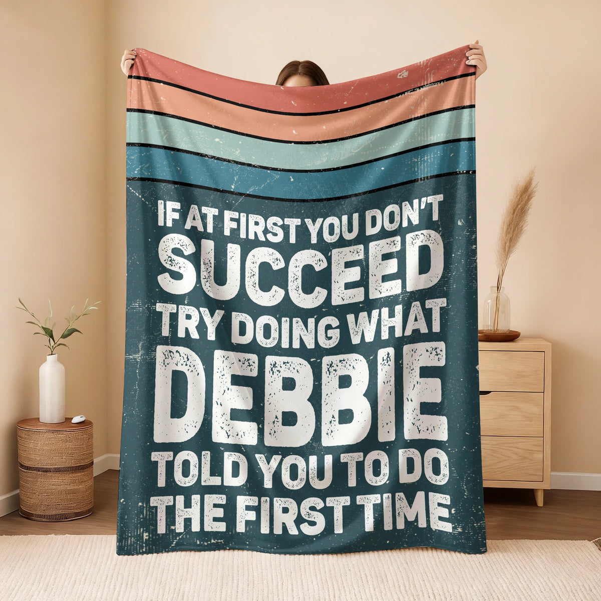 If At First You Don’t Succeed Retro Green Fleece Blanket DEBBIE 13K1 BK29