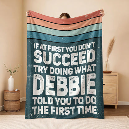 If At First You Don’t Succeed Retro Green Fleece Blanket DEBBIE 13K1 BK29