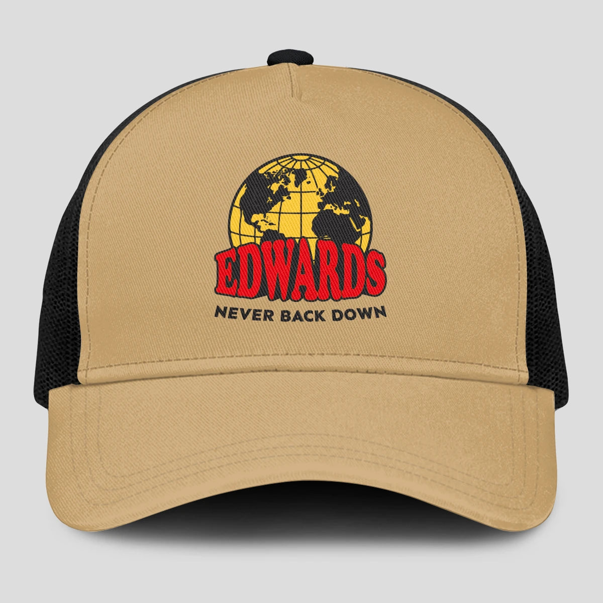Never Back Down World Logo Khaki Mesh Cap EDWARDS 13K1 C212PF