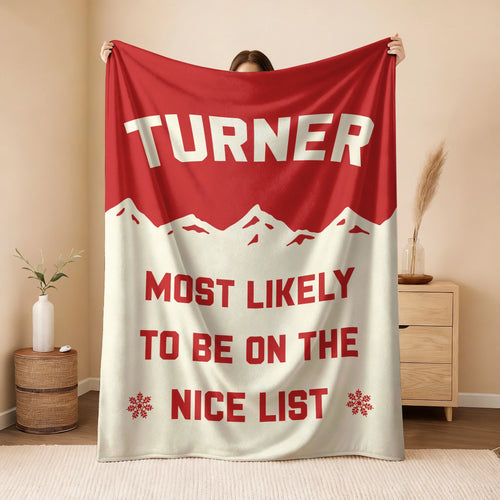 Most Likely on the Nice List Red Vintage Christmas Fleece Blanket TURNER 13K1 BK63