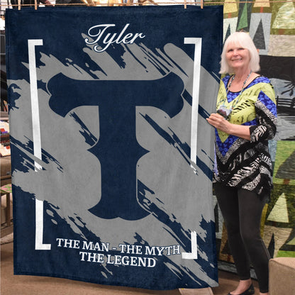 The Man The Myth The Legend Navy Baseball Fleece Blanket TYLER 13K1 BK17