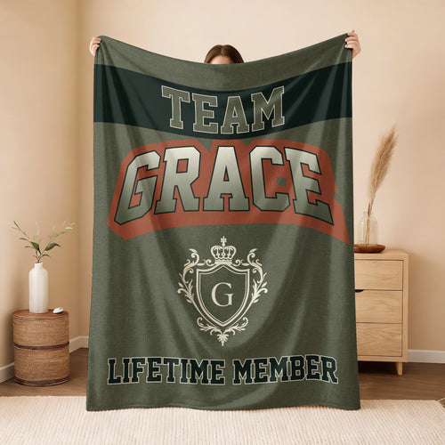 Team Your Name Lifetime Member Sage Green Fleece Blanket GRACE 13K1 BK22